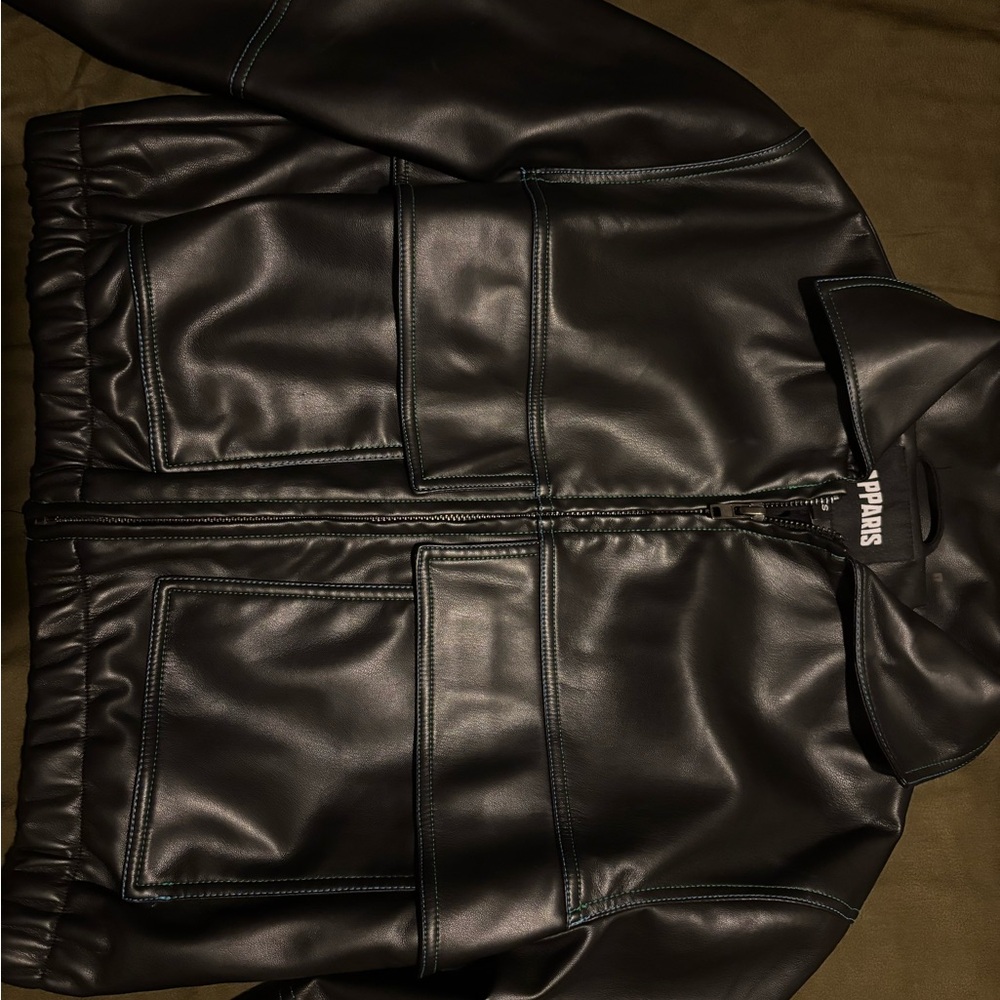 Apparis Dark Leather Bomber Jacket